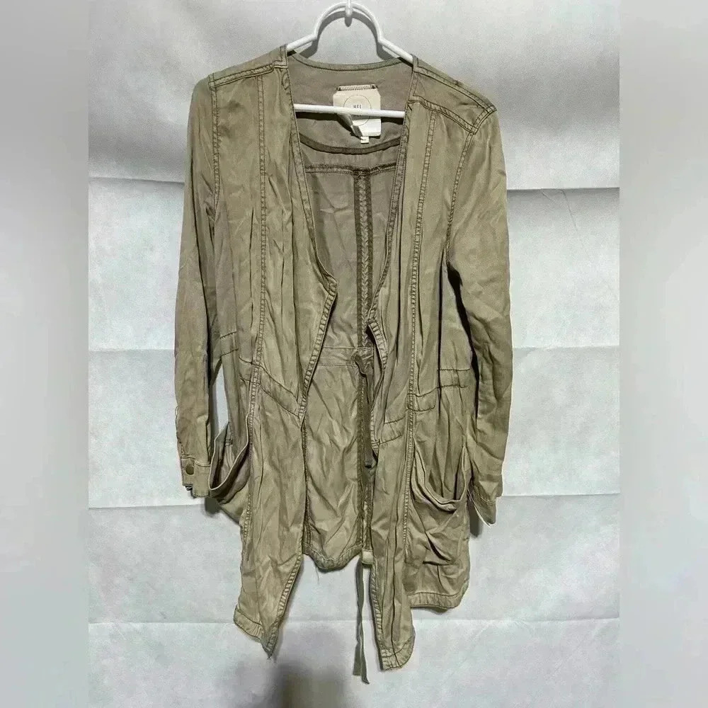 Anthropologie Hei Hei Morgan Oversized Draped Open Front Khaki Jacket Sz XS EUC!